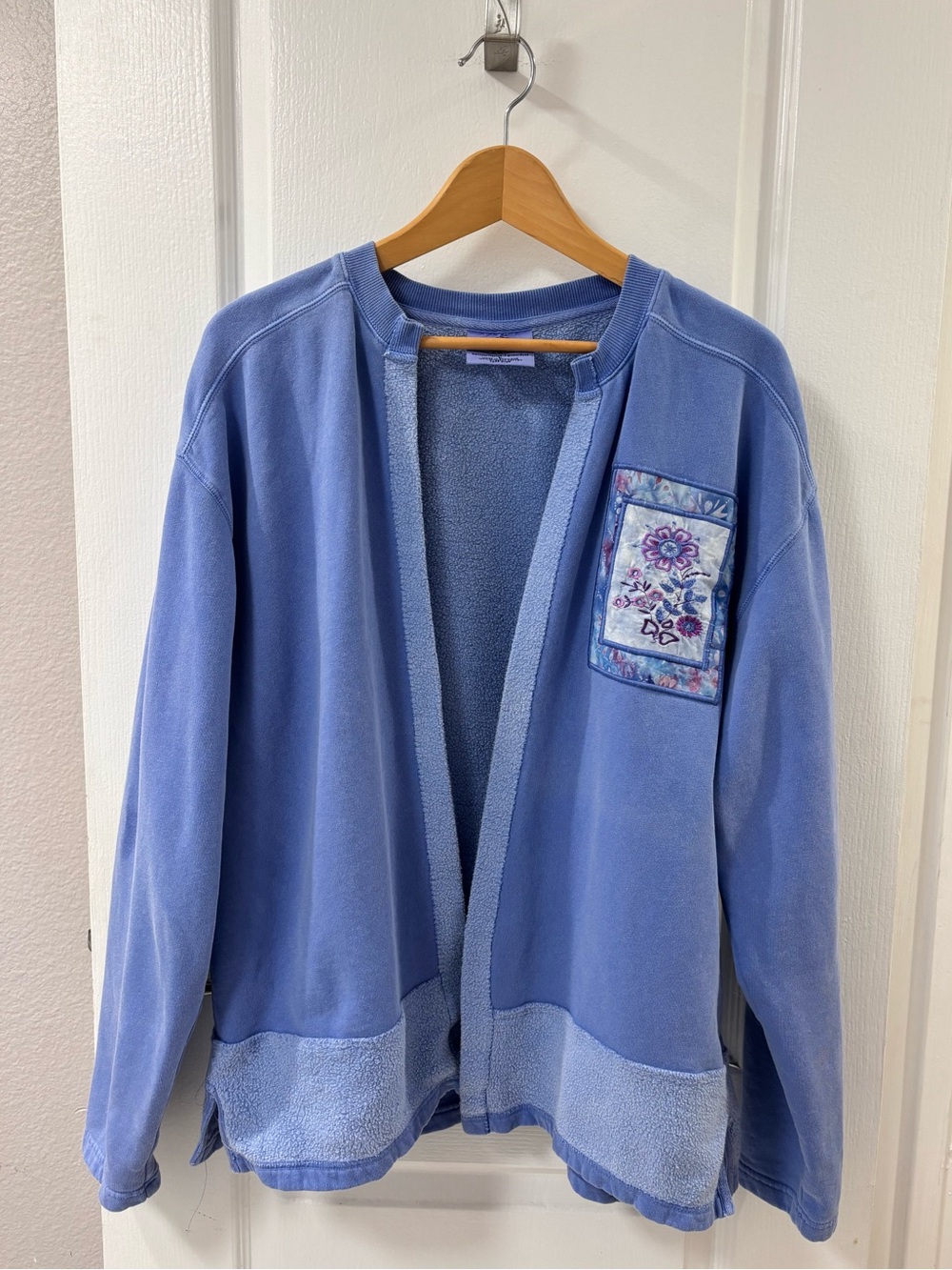 Vintage Authentic Pigment Cardigan Quilted Embroidered Patch Coastal Grandma L